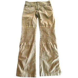 Ya-Ya Light Olive Green Smocked Boot Leg Utility Cotton Pants Size 6